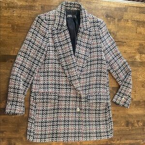 Zara Women's Multicolor Oversized Tweed Blazer